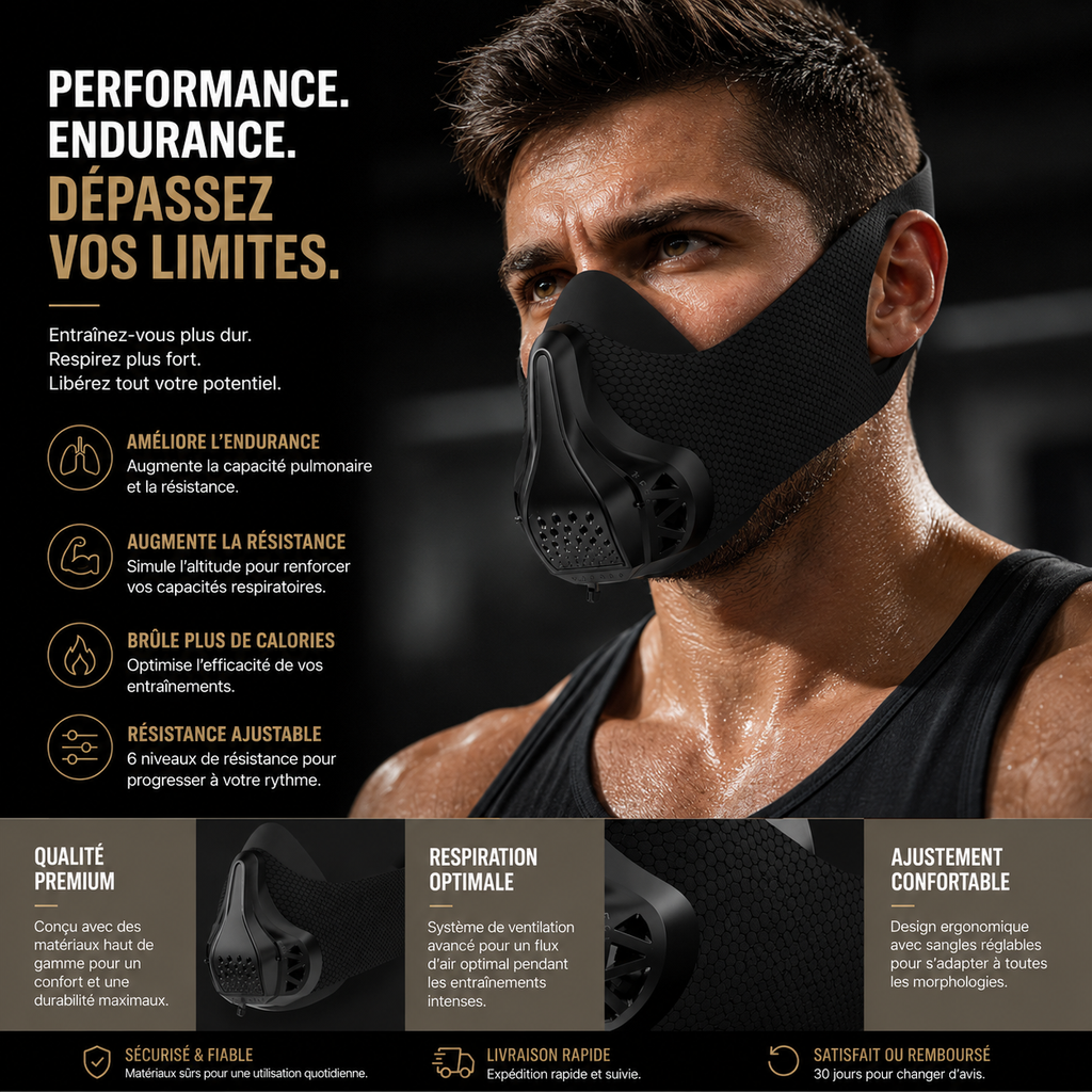Masque d'Entraînement FDBRO – 48 Niveaux de Résistance Respiratoire