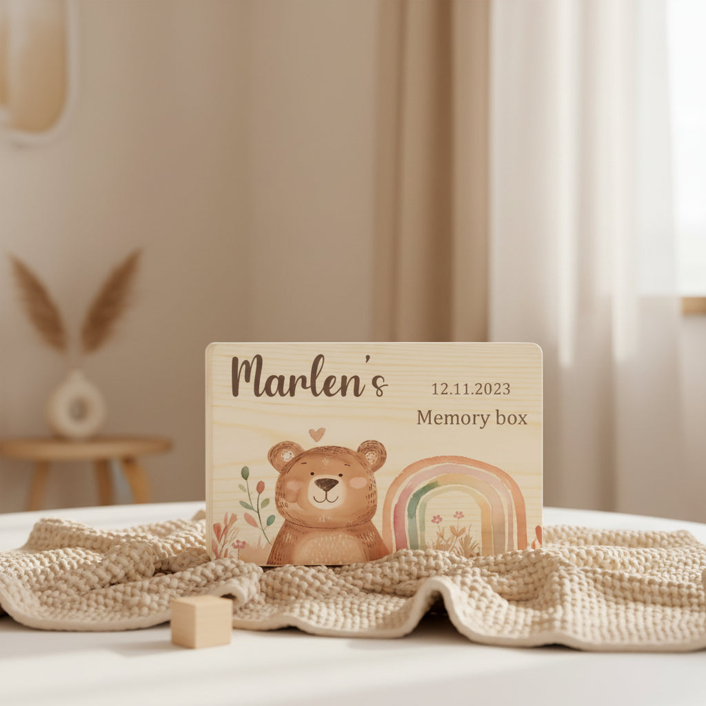 Boîte Souvenir Personnalisée – Coffret Mémoire Prénom & Animaux en Bois