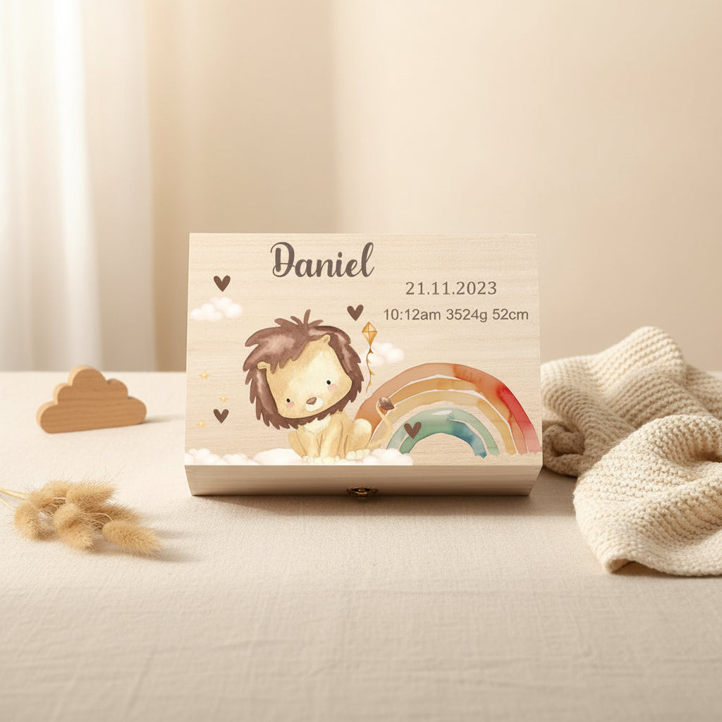 Boîte Souvenir Personnalisée – Coffret Mémoire Prénom & Animaux en Bois