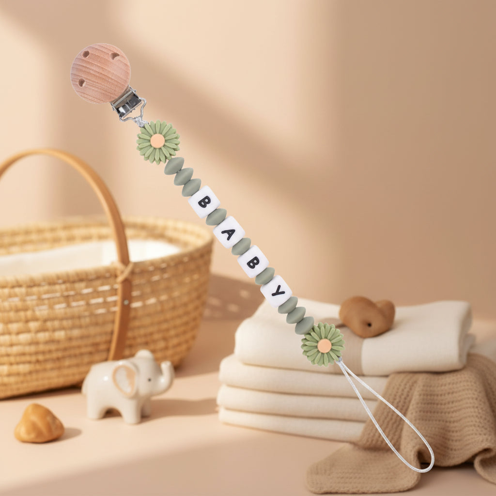 Attache-Tétine Personnalisée – Chaîne Silicone & Bois