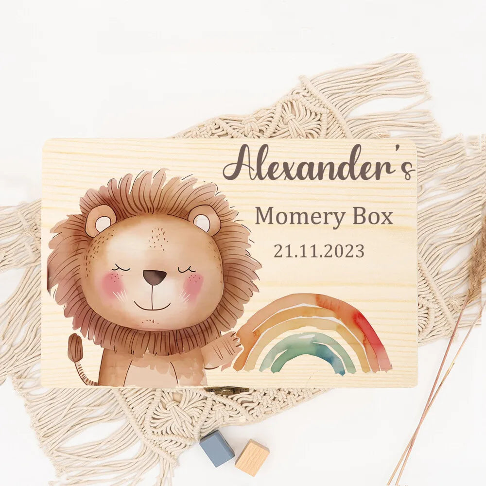 Boîte Souvenir Personnalisée – Coffret Mémoire Prénom & Animaux en Bois