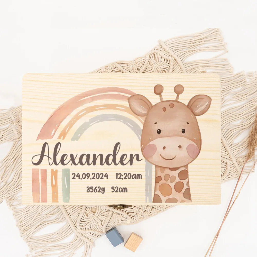 Boîte Souvenir Personnalisée – Coffret Mémoire Prénom & Animaux en Bois