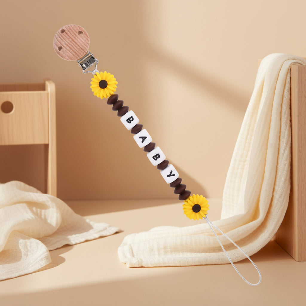 Attache-Tétine Personnalisée – Chaîne Silicone & Bois