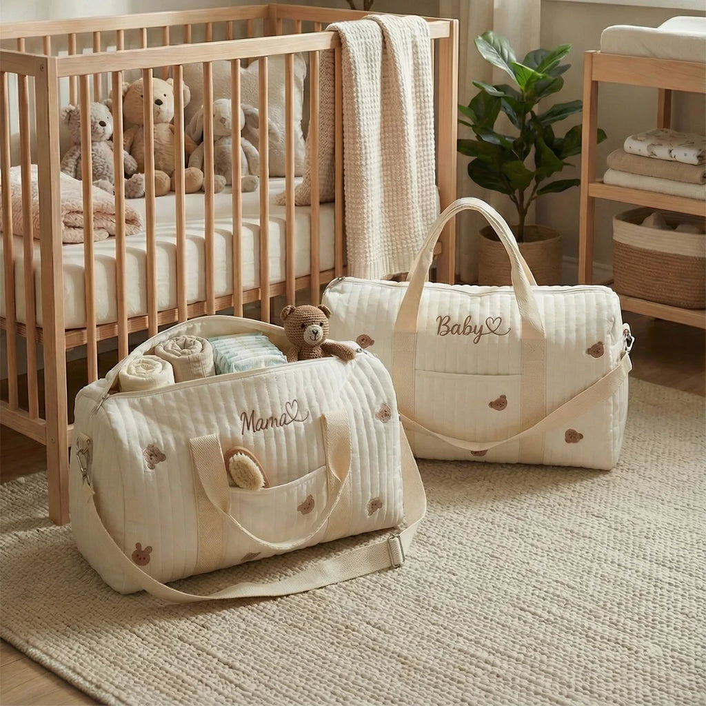 Sac Maternité Brodé Prénom | Grand Format Automne-Hiver | Porté Main & Bandoulière | Maman & Bébé