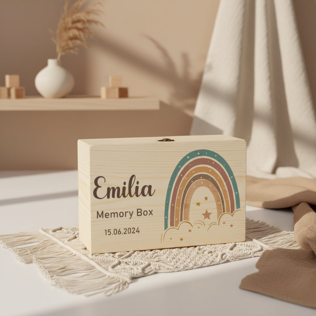 Boîte Souvenir Personnalisée – Coffret Mémoire Prénom & Animaux en Bois