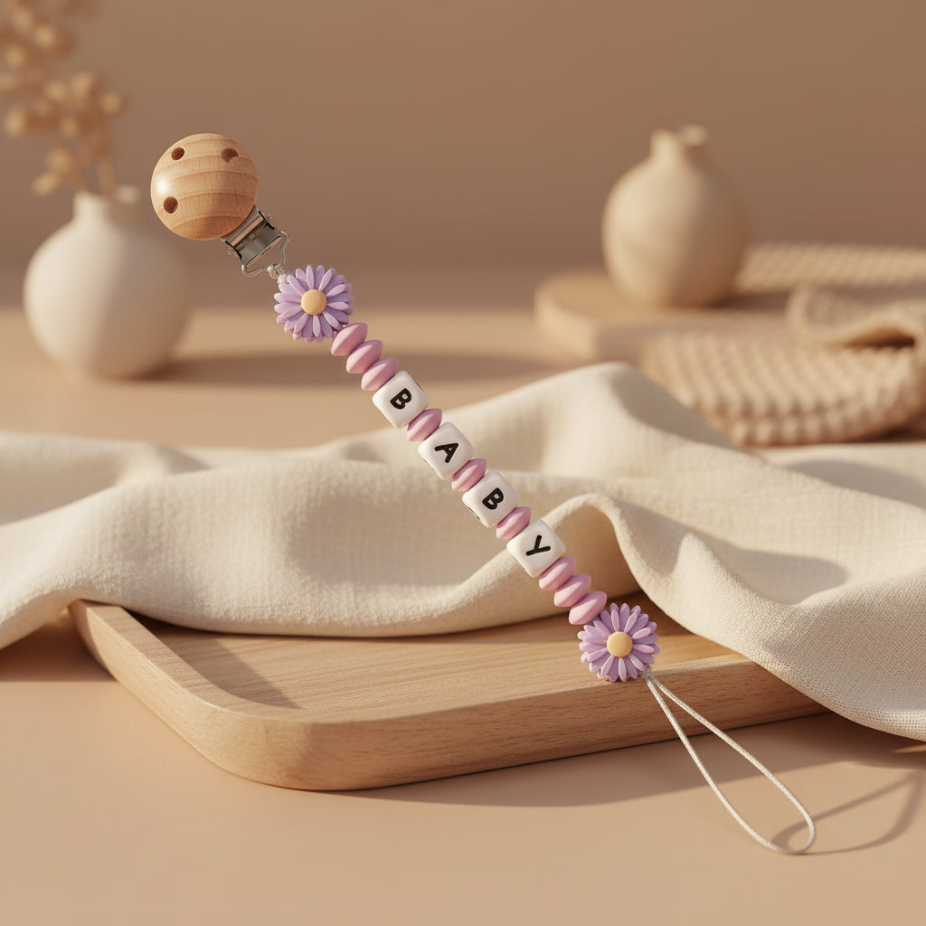 Attache-Tétine Personnalisée – Chaîne Silicone & Bois