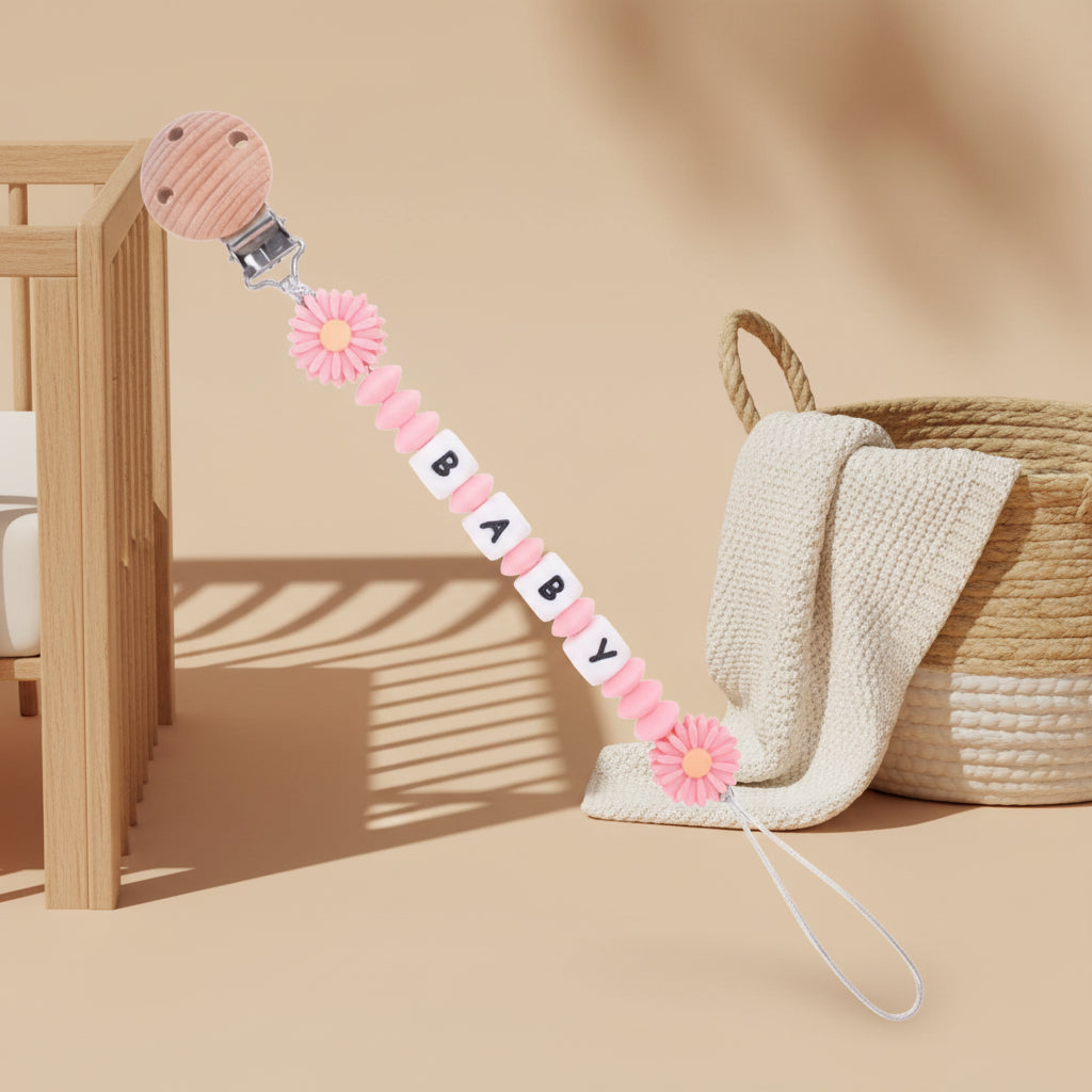 Attache-Tétine Personnalisée – Chaîne Silicone & Bois