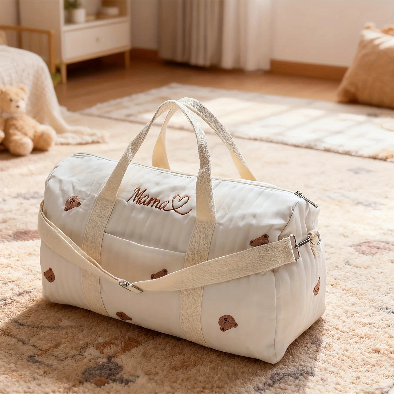 Sac Maternité Brodé Prénom | Grand Format Automne-Hiver | Porté Main & Bandoulière | Maman & Bébé