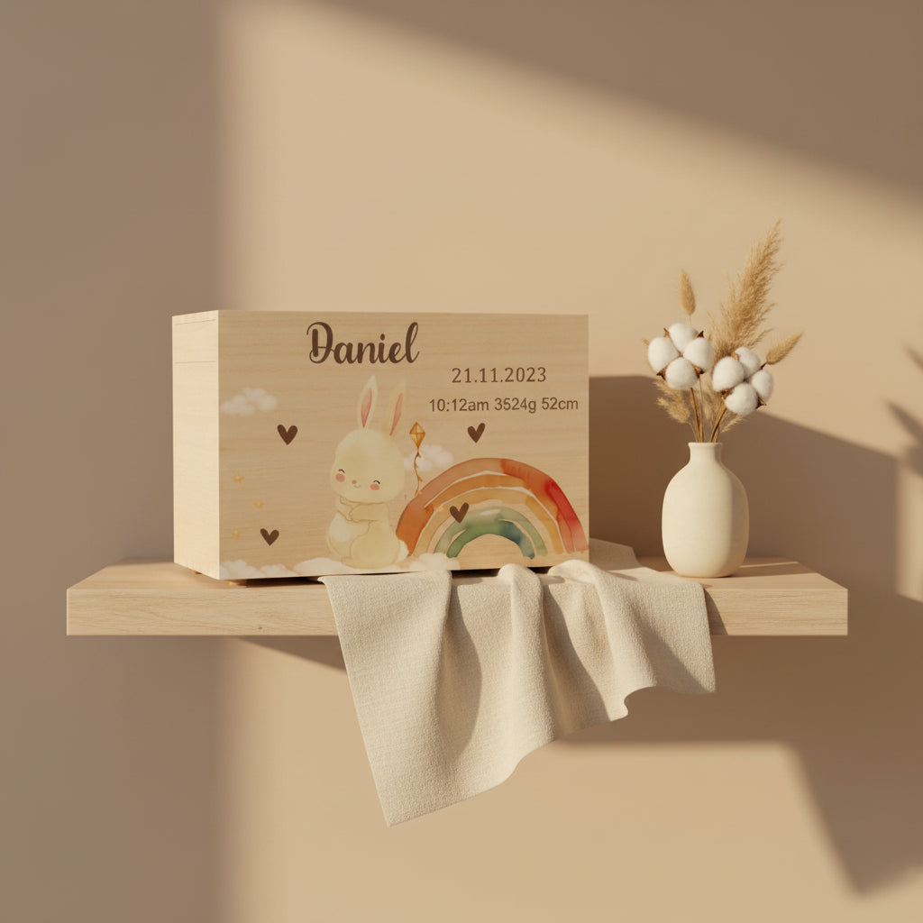 Boîte Souvenir Personnalisée – Coffret Mémoire Prénom & Animaux en Bois