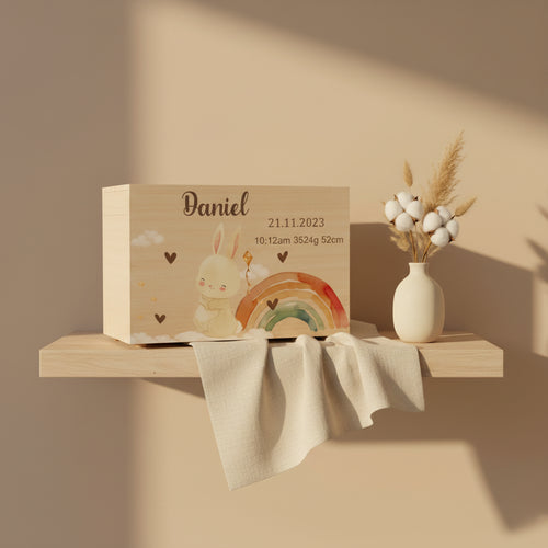 Boîte Souvenir Personnalisée – Coffret Mémoire Prénom & Animaux en Bois