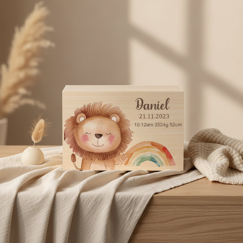 Boîte Souvenir Personnalisée – Coffret Mémoire Prénom & Animaux en Bois