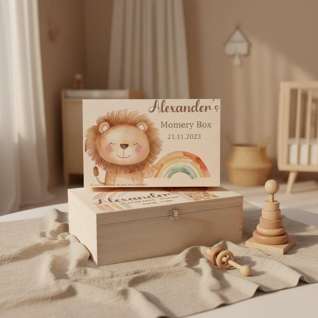 Boîte Souvenir Personnalisée – Coffret Mémoire Prénom & Animaux en Bois
