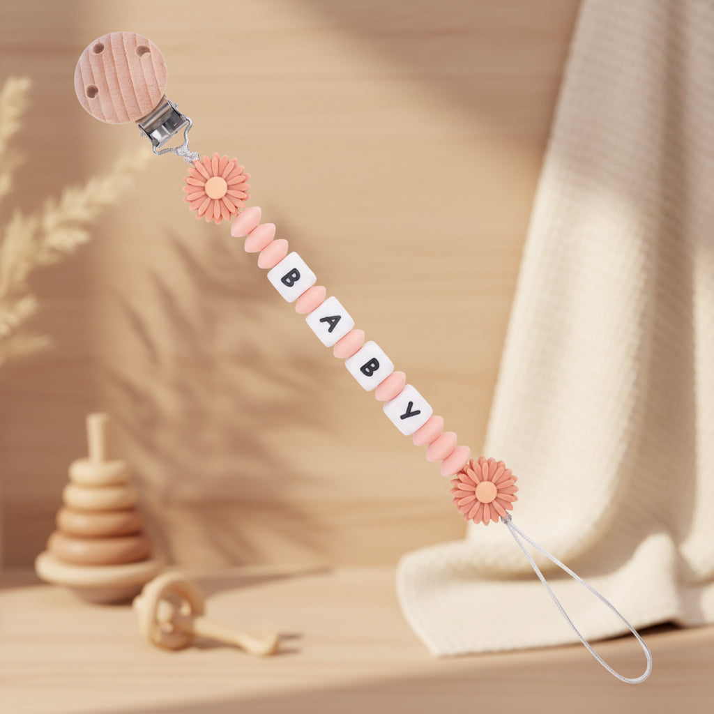 Attache-Tétine Personnalisée – Chaîne Silicone & Bois