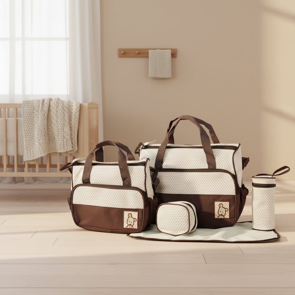 Sac à Langer Multifonction 5 Pièces – Grand Format | Bandoulière & Main