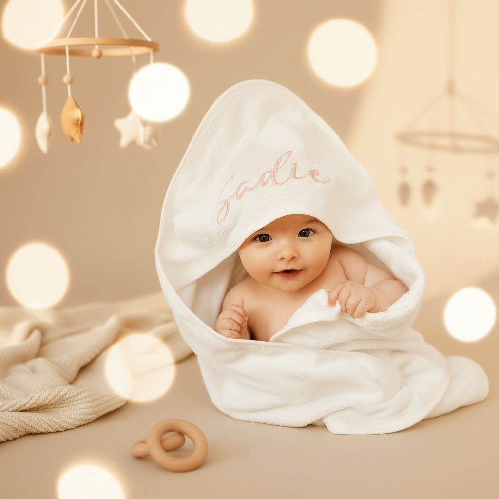Peignoir Bébé Personnalisé – Cape de Bain à Capuche avec Broderie Prénom