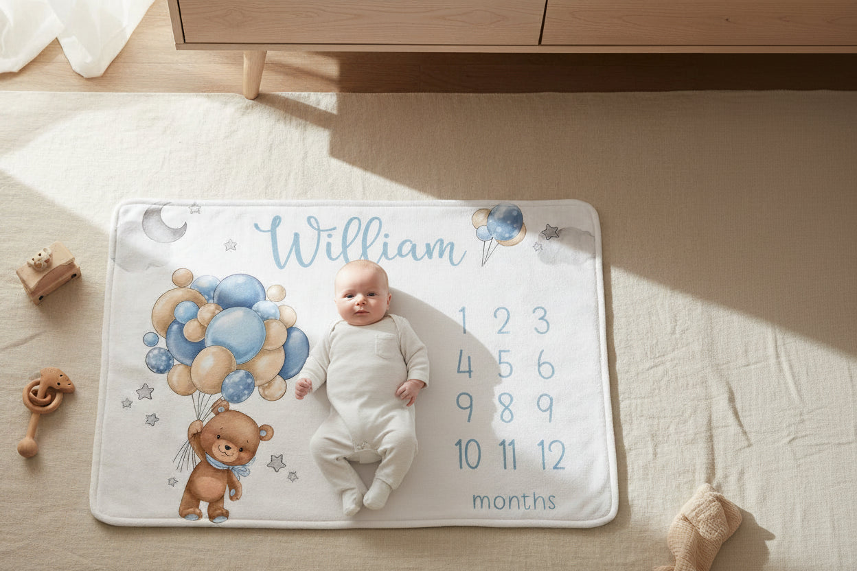 Couverture Personnalisée Bébé – Prénom & Milestone