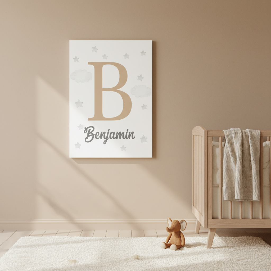 Poster accroché au mur chambre bébé beige