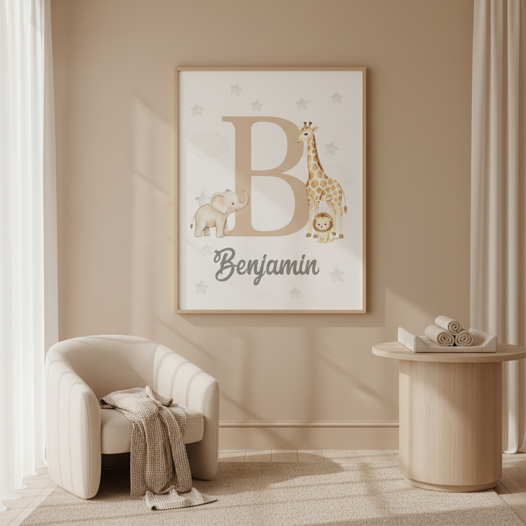 Poster canvas bébé animaux savane - ambiance nursery premium