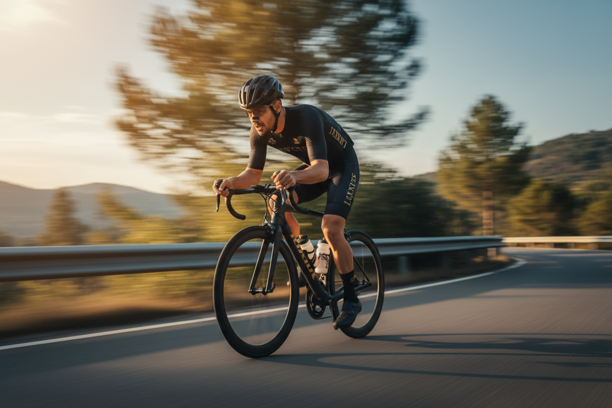 Nasal strip noir porté par un cycliste en plein effort sur route