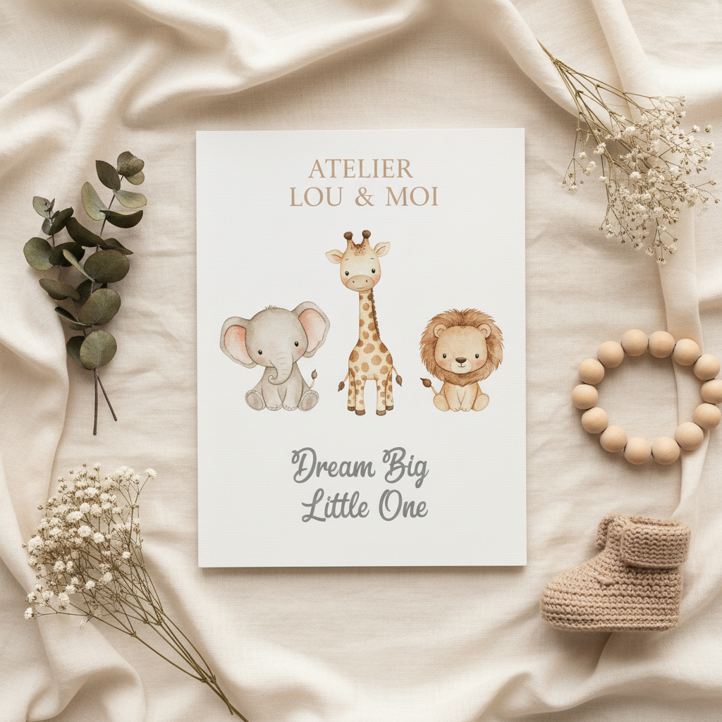 Flat lay poster bébé avec accessoires