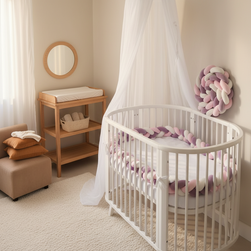 Tour de lit bébé tressé – ambiance beige premium