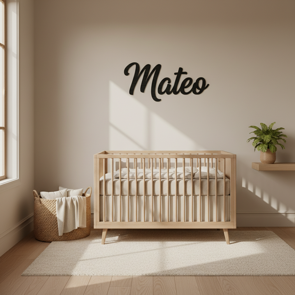 Plaque Mateo Bois Noir Chambre Bébé Premium
