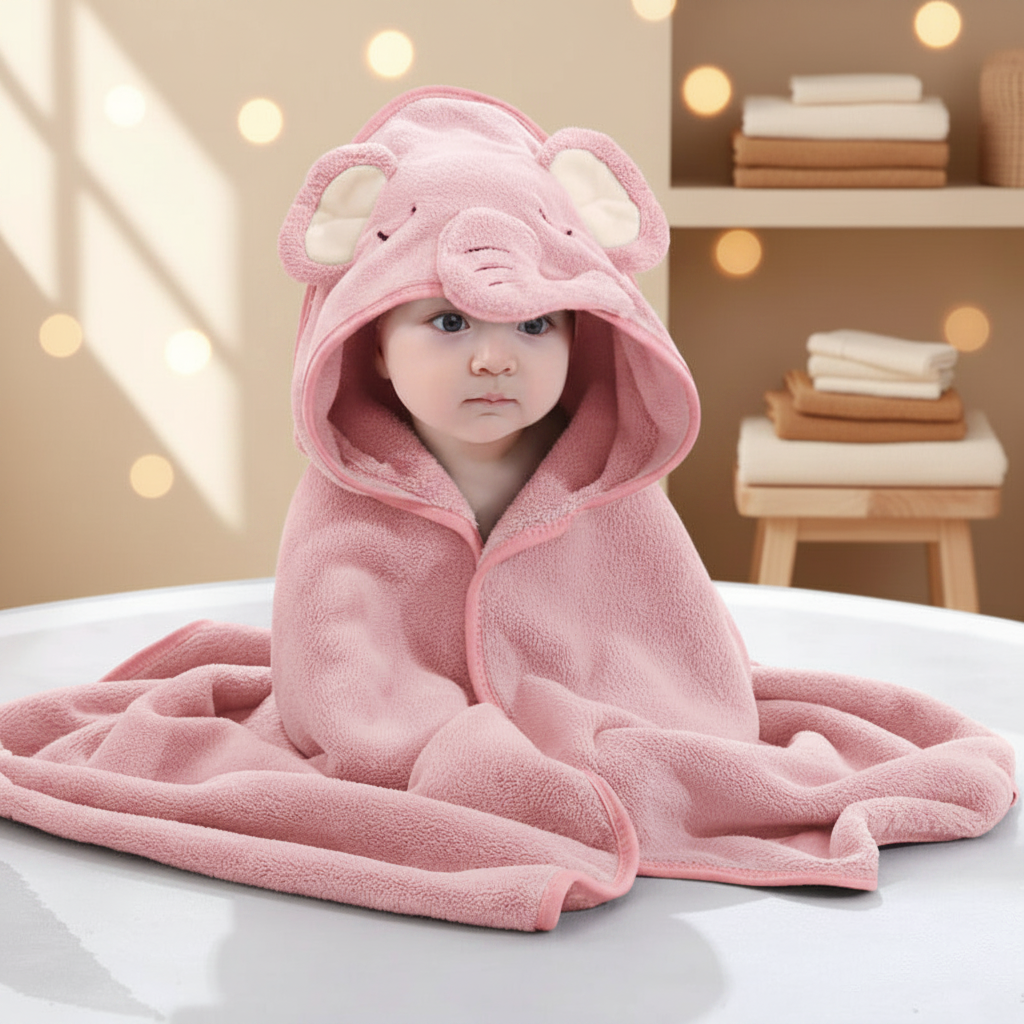 Serviette bébé éléphant rose